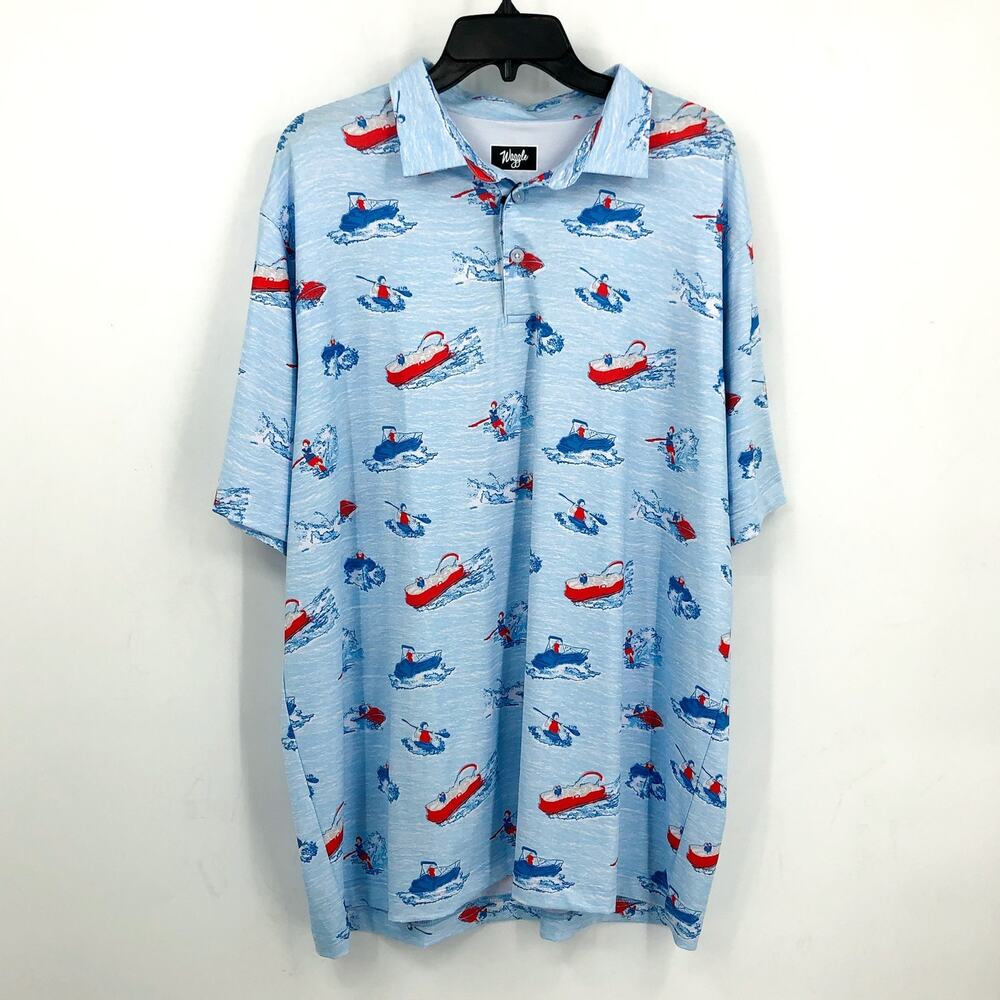 WAGGLE Mens Lake Life Golf Polo Shirt 2XL XXL Blue Print Short Sleeve NWT - Picture 3 of 11
